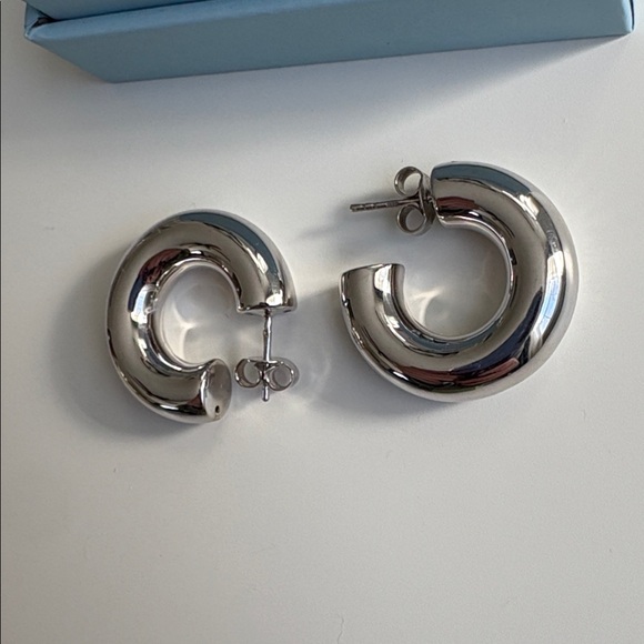 Missoma Chubby Medium Hoop Earrings, Silver - Picture 4 of 11